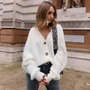 QNPQYX Frauen Strickjacken Pullover Mode Herbst Lange Ärmel Lose Mantel Casual Taste Dicken V-ausschnitt Solide Weibliche Tops