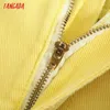 Tangada Moda Kobiety Żółte Denim Jeans Spodnie Długie Spodnie Kieszenie Przyciski Kobiet Wysoka Talia 4m155 210809