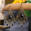Retro indiska jhumka smycken etniska boho legering geometriska rhombus svart pärlor tofs dangle örhängen för kvinnor