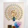 3D Large Wall Clock Home Decoration Bracket Modern Design Mounted Mute Peacock Pattern Hanging Watch Crafts 211027