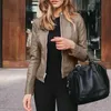 Kadın Ceketleri Kadın Moda Deri Ceket Kadınlar Sonbahar Düz Renk Uzun Kollu Slim Serin Motor Ceket Bayanlar Rüzgar kırıcı fermuar