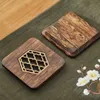 Conjunto de 4 peças Square Wood Coasters Square e Round Desktop Esteira Resistente ao calor de alta qualidade Copo esculpido almofadas de chá titular tapete tapete 210706