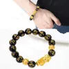 24 estilos feng shui obsidian stone binelet masculina mulher unissex pulseand ouro preto pixiu riqueza boa sorte women bracelet1223246