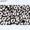 Zevity New Women Vintage v Neck Digital Leopard Print Hem Pleat Ruffles Mini Dress Lady Long Sleeve Chic Business Vestido 210319