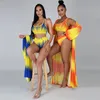 Women printed bikini 3 pieces swimwear set lady beach cover-ups girls pool swimsuit Woman Sexy Shawls Maxi Skirt Sarong water sports Sunscreen veil