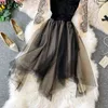 Mesh Velvet Vinatge Women Dress Spring Patchwork Elegant Female Party Dresses Embroidery Lace Ladies Vestidos 1A169 210422