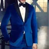 2 stycke sammet casual män kostymer för bröllop smal passform brudgum tuxedo kunglig blå manlig mode kostym jacka med byxor ny 2020 x0909
