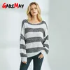 autumn pullover striped Sweater For Women Sexy off shoulder Batwing sweater Loose Knitted Pullover Oversize Female 210428