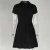 Mini vestidos góticos Mujer Negro Street Punk Cremallera Verano Estilo preppy Chica Elegante Goth Plisado Casual Camisa Vestidos Elbise Q50 210325