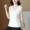 Seda coreana Mujeres Tops Mujer Satin Tank Bordado Lace Halter Tees V Cuello Elástico Tanques Plus Tamaño 5XL 210427