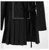 秋の女性ブレザーファッションブラック長袖サッシの上の膝のターンダウンカラープリーツドレススーツQB668 210510