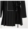 Automne dames Blazer mode noir à manches longues ceintures au-dessus du genou col rabattu robe plissée costume QB668 210510