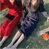 Colorfaith Neue 2021 Frühling Sommer Frauen Kleider Chiffon V-ausschnitt Floral Dots Tasten Spitze Up Bogen Elegante Casual Kleid Lange 210320