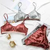 Terminzy Kobiety Bielizna Drut Drut Satynowy Biustonosz Cienki 3/4 Kubki Biustonosz Bra i Panty Zestaw Hollow Lingerie Women Brassiere Bralette 211104