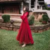 Red Party Night Club Vestidos De Fiesta Mid-calf Chiffon Long Dress Full Sleeve 2 Piece Outfits Women Summer 210603