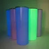 Lichtgevende sublimatie blanks waterflessen 20oz fluorescentie rechte koffiemok cilinder gloed in de donkere tumblers magische luminescerende drinkbeker