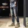 Mode streetwear män jeans högkvalitativa elastiska bomull rippade denim punk byxor retro blå vintage designer smala långa byxor