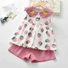 Girls' Suit Summer Baby Fashion Doll Collar Strawberry Print Sleeveless Top Children's Shorts Two-piece 210515