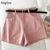 Neploe High Waist Hip Sashes Shorts Women Pocket Design Solid Summer Outwear Shorts Feminino Simple Soft All Match 210510