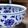 Blue and white Round Bathroom Counter Top Wash Basin Cloakroom Hand Painted Vessel Sink bathroom sink ceramic art wash basin