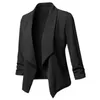 Mulheres Sólidos Blazers Casaco Cardigan 2019 Manga Longa Feminino Blazers e Jaquetas Ruched Assimétrica Casual Businsuit Outwear X0721