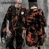 Gonthwid Creative Imprimir Tie Tintura Camiseta Streetwear Homens Verão Harajuku Hip Hop Casual Manga Curta Tshirts Tops Laranja Preto 210329