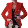 Gerçek Kırmızı Kadın Blazers Resmi Kadın Ceket Klasik Altın Kruvaze Düğme Beyaz Siyah Blazer Yüksek Kalite 211019
