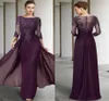 2023 Purple Vintage Purple Mother of Bride Dress Jewel Sequin Appliques Sleeves Godmother Wedding Party Gowns