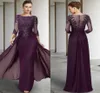 2024 Purple Vintage Purple Mother of Bride Dress Jewel paljett Applikationer ärmar Godmother Wedding Party Gowns Robe de Soiree