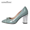 SOPHITINA Mode Femmes Chaussures Transparent Épais À Talons Hauts Petites Chaussures Pointu Élégant À La Main Femme Pompes C996 210513