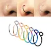 Näsa ringar hoop 20 gauge non piercing rostfritt stål clip-on falska septum näsa hoop ring studs örhängen piercingar för kvinnor män