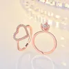 Rose Gold 2in1 Cubic Zirconia Ring Band Combinatie Splicing Open Verstelbare Holle Hart Ringen Stapelen Vrouwen Meisjes Engagement Wed Mode-sieraden