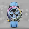 Designer klockor 116595 Quartz Chronograph Womens Watch Blue Inner Diw Svart Smidd Koldioxid Rainbow Diamond Bezel Blue Nylon Leather HWRX Rabatt