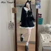 Autumn Black Lolita Dress Women Patchwork Elegant Vintage Party Mini Female Casual Bow High Waist Korean Kawaii 220210