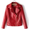 PU Lapel Long Sleeve Anti-fan Car Zipper Women's Jacket Autumn High Waist Slim Chic Female Coat Black Red 210507