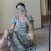 Летнее цветочное платье Женщины французский стиль слоеного рукава шифоновое разделительное платье негабаритное корейское печать платье женщины летняя одежда 2020 x0521