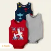 Summer 3pcs Baby Boy school Vehicle Rompers for 0-24M Sleeveless 100%Cotton Bodysuits Clothes 210528