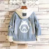 Women's Jackets Japan Anime Totoro Denim Jeans Jacket Print Women Sweatshirt Spring Kawaii Hoodie Holes Harajuku Hooded Long Sleeve Coats