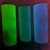 20oz Sublimation Luminous Straight Water Bottles Fluorescence Cylinder Tumblers Double Wall Glow In The Dark Coffee Mugs With Plastic Straw