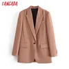 Tangada femmes élégant un bouton Blazer manteau Vintage col cranté poche mode femme Chic hauts 3H270 210609