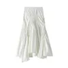 Lucyever Women Fashion High Waist A-line Skirts Summer Elegant Solid Chic Pleated Skirts Woman Ruffles Mid Length Skirt 210521