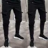 Masowe czarne dżinsowe men dżinsowe dżinsy motocyklowe zniszczone strzępione Slim Fit Pocket Cargo Pencil Pants plus size S-3xl