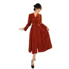 Printemps Vin Rouge Longue Femmes Robe Papillon Manches Midi Fête Élégant Vintage Plein Mi-mollet Femme 210603