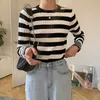 Colorfaith Spring Autumn Women's Sweaters Pullover Slim Bottoming Knitted Striped Vintage Korean Lady Wild Tops SW6690 210917
