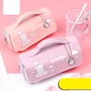 Canvas stationery pencil bags with watch pendant pencils case cute creative cases female