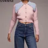 Women Sweet Fashion Gem Button Cropped Knitted Cardigan Sweater Vintage Long Sleeve Female Outerwear Chic Tops 210520