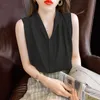 Sommar ärmlös V-Neck Camisole Damskjorta Chiffon Solid Färg Top och Blus Koreansk Kvinna Vest 14500 210508