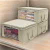 3pcs Blanket Storage Bag OrganizerQuilt Closet Sweater Organizer Box Zipper Non-woven Folding Organize Blue Beige Grey Colors 49*36*21cm