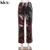 Kliou Tassel Drukuj Spodnie stóp Kobiety Średnia Talia Skinny Body-Kształtowanie Legginsy Fashion Sexy Punk Style Spodnie 210925