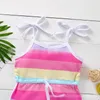 Dzieci Pajacyki Dziewczyny Rainbow Sling Romper Dzieci Stripe Kombinezony Lato Moda Boutique Baby Odzież